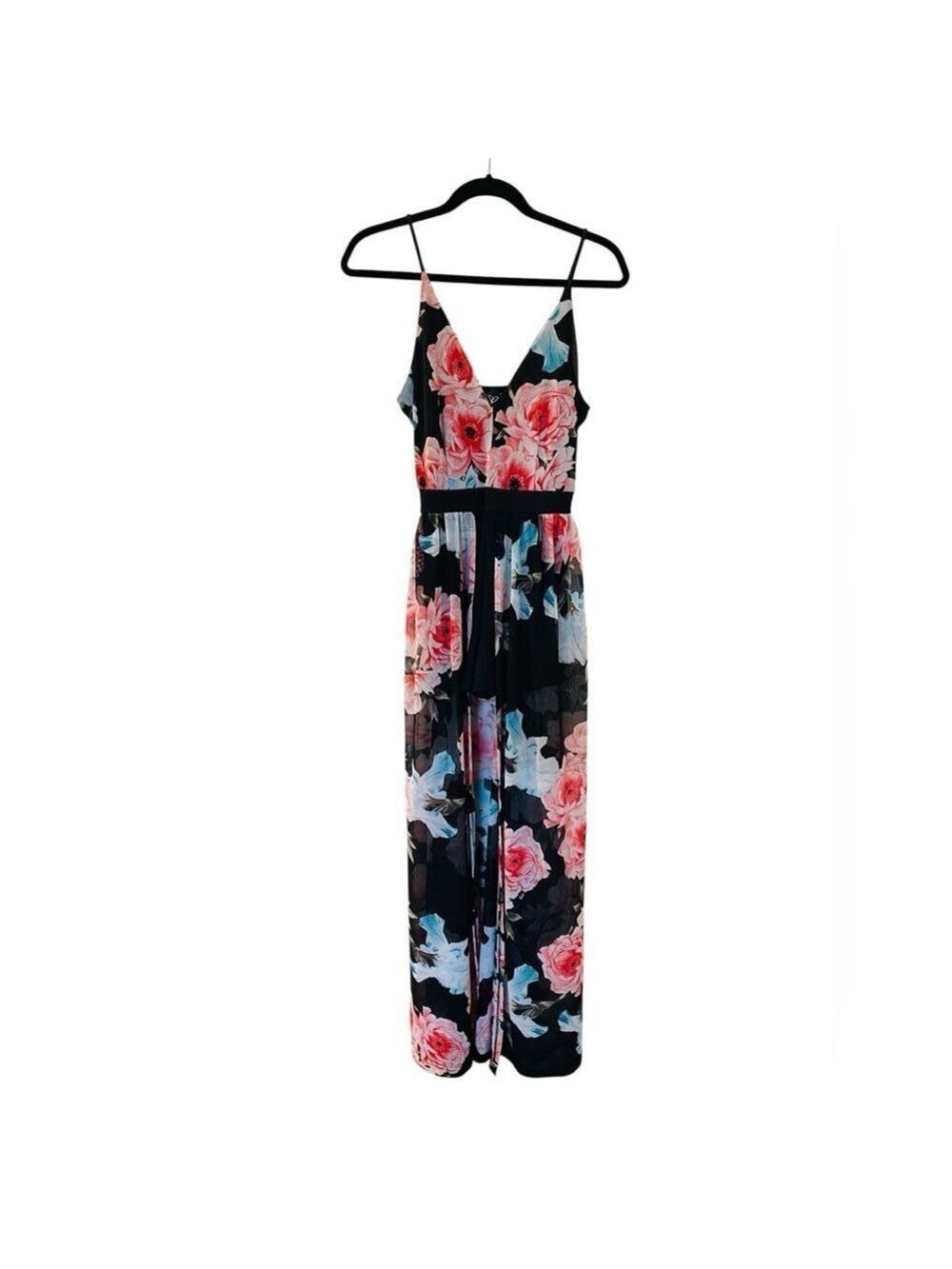 Windsor Shorts Romper Dress Floral Chiffon Black Spaghetti Straps Size: Small